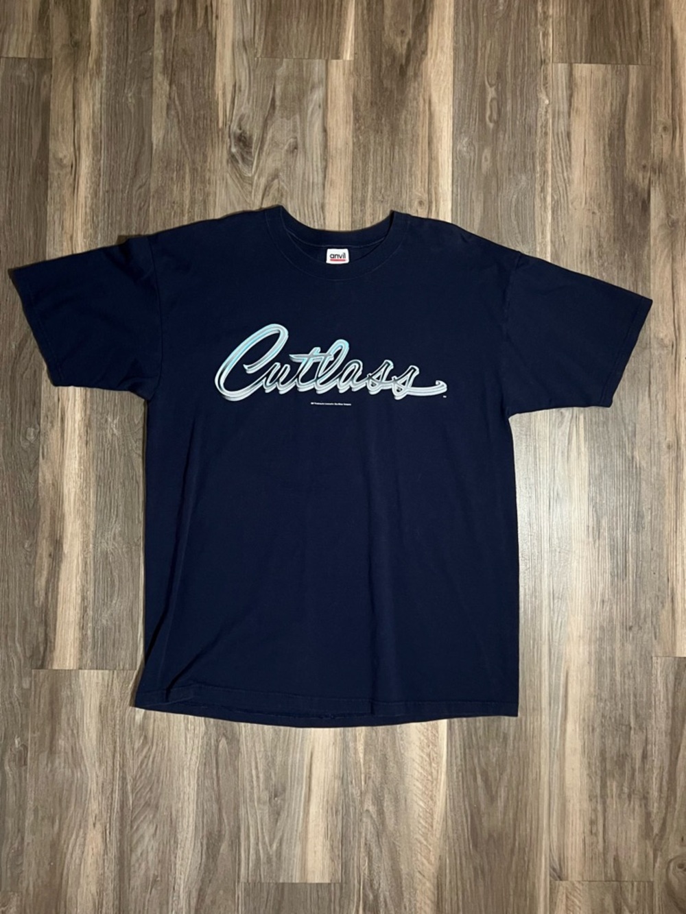 Vintage Official GM Oldsmobile Cutlass Script Graphic T-shirt Blue Size XL